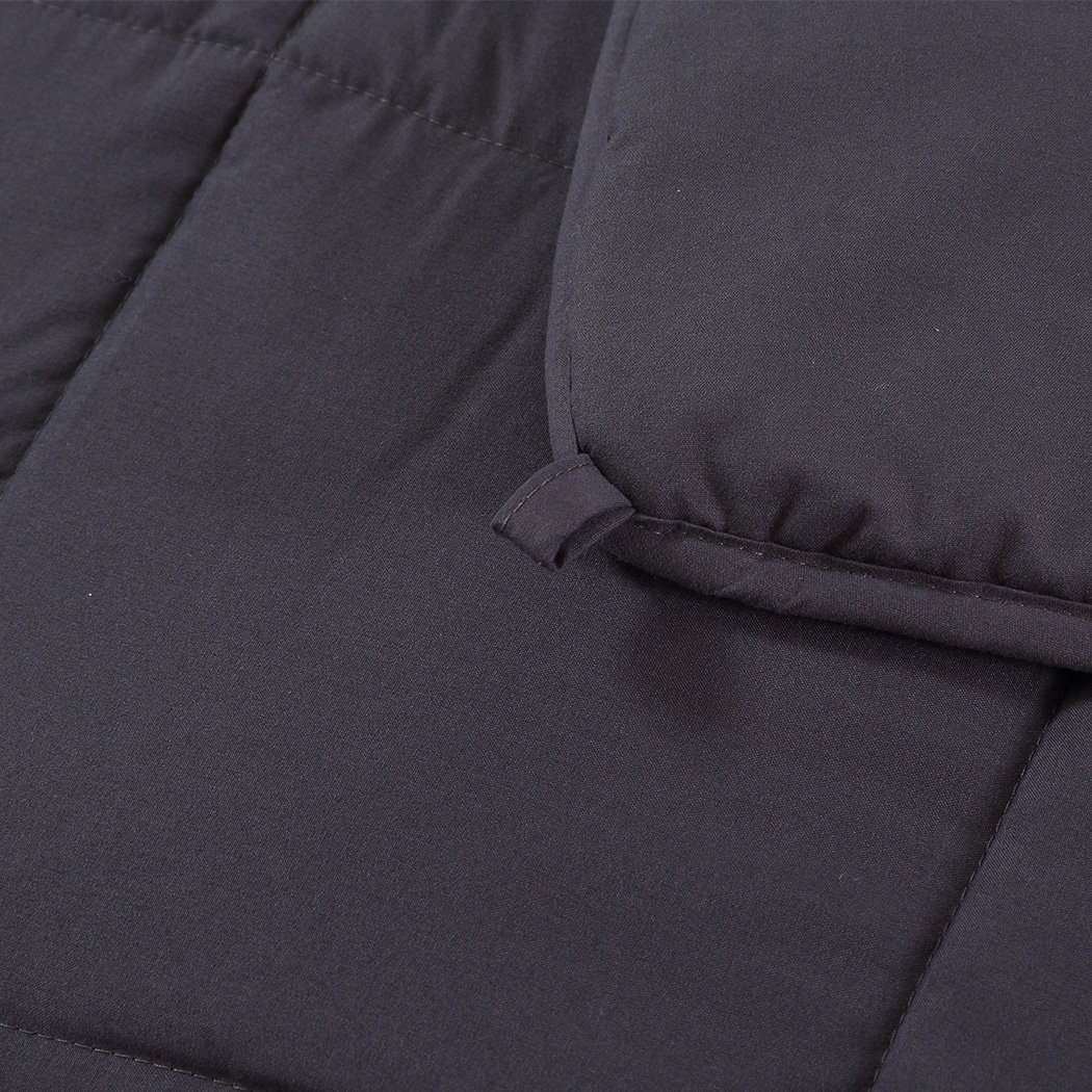 DreamZ 9KG Weighted Blanket in dark grey with a bamboo cover, showcasing its 5-layer design and removable zipped cover.
